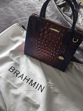 Brahmin Blue & Red Croc-Embossed Leather Satchel